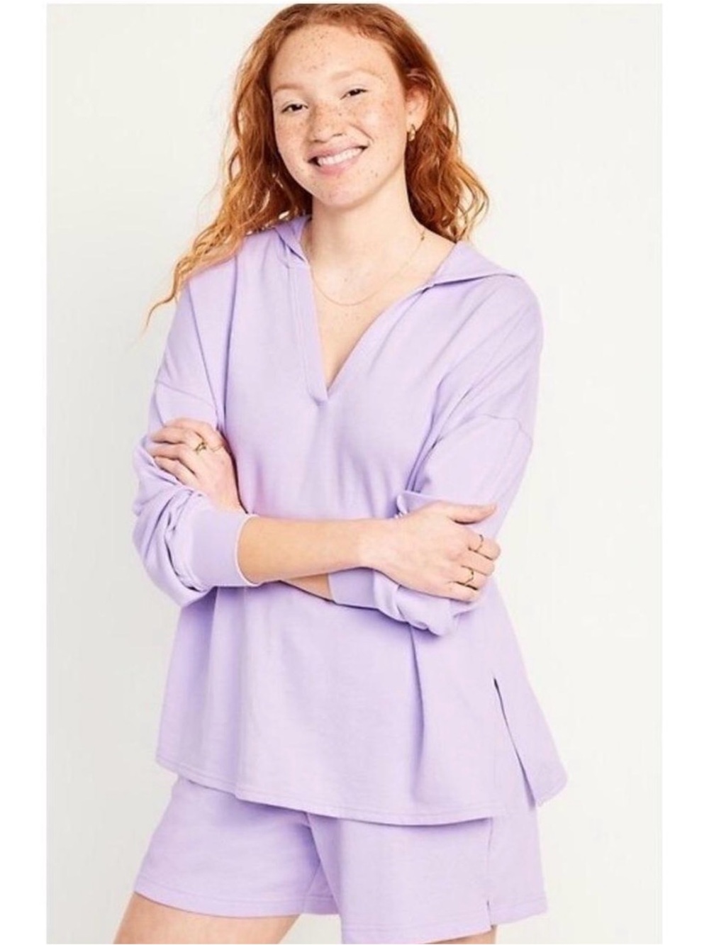 Old Navy Lavender V-Neck Pullover Hoodie Top